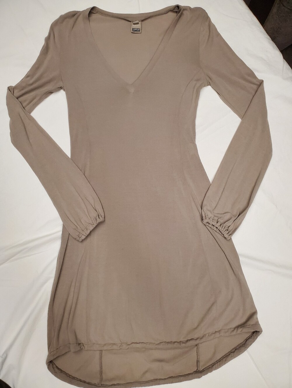 European Culture Made in Italy Long Sleeve V-Neck Mini Dress Taupe Size S